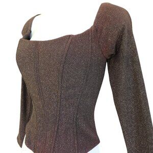 Vintage Y2K Jessica McClintock Metallic Corset Long Sleeve Boning Zip Purple 6